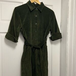 Elegant Moss Green Corduroy Dress